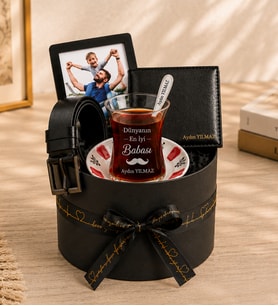 Babalar Gününe Özel Fotoğraflı Çerçeve,Kemer,Cüzdan Ve Çay Bardağı Seti