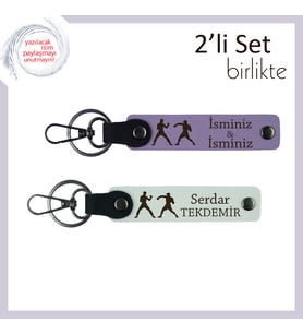 Antrenmana İlham Veren Hediye, Yumruk Motifli, Kişisel Yazılı Anahtarlık, Mor Menekşe-Beyaz