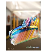 Hologramlı Duble XL Şeffaf PVC Fermuarlı Tek Gözlü Kalem ve Makyaj Organizeri