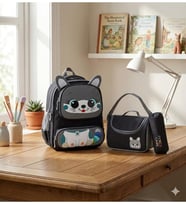 Sevimli Kedi İlkokul Çanta Seti Gri Unisex Sırt Çantası
