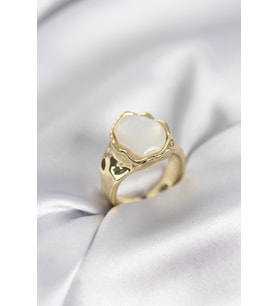 Gold Renk Beyaz Taşlı Vintage Kadın Yüzük TJ-BYK3964