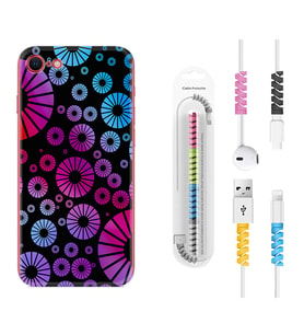 Apple iPhone 5 6 7 8 Plus Se XR Kılıf Kablo Koruma Spiral Silikon Daireler 1751