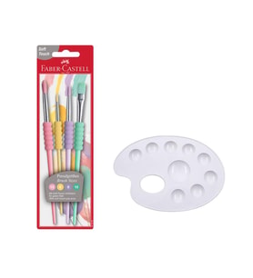Fırça Seti 4 lü Pastel Renkli ve Resim Paleti 1 Adet Faber Castell Resim Paleti (Karışık)