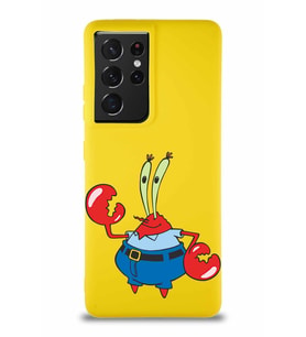 Samsung Galaxy S21 Ultra Soft Premier Kapak Bay Yengeç Tasarımlı Silikon Kılıf - Sarı (Şeffaf)