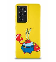 Samsung Galaxy S21 Ultra Soft Premier Kapak Bay Yengeç Tasarımlı Silikon Kılıf - Sarı (Şeffaf)