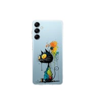 Samsung Galaxy M15 ile Uyumlu Splash Kedi Tasarımlı Şeffaf Silikon Kılıf