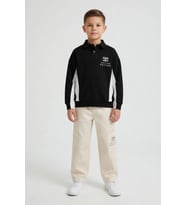 Kahverengi Polo Yaka Sweatshirt Keten Pantolonlu Erkek Çocuk Takım 24531