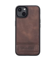 Bouletta Apple iPhone 14 Uyumlu Deri Standlı Arka Kapak TN3 (Kahverengi Açık)