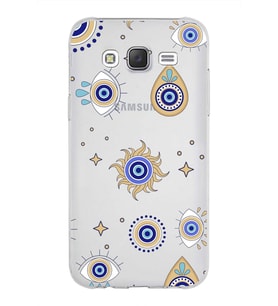 PrintiFy Samsung Galaxy J5 ile Uyumlu 1mm Slim Fit Nazar Boncuğu 5 Baskılı Şeffaf  Kılıf
