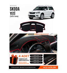 SKODA YETİ (2012-2018) Uyumlu Torpido Örtüsü Torpido Kılıfı - Siyah Kırmızı