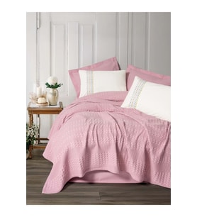 Cottonbox Aura -Pebble Pembe- Lastikli Çarşaflı Tek Kişilik Pike Takımı