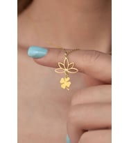 Gümüş Altın Kaplama Yonca Lotus Çiçeği Kolye 925 Ayar
