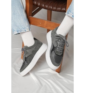 Shoetyle - Gri Süet Bağcıklı Erkek Sneaker 115-602