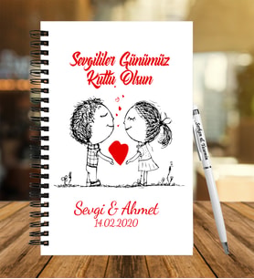 Sevgililer Gününe Özel Ahşap Defter Kalem Hediye Seti 19