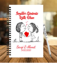 Sevgililer Gününe Özel Ahşap Defter Kalem Hediye Seti 19