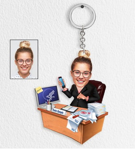 Kişiye Özel Sekreter Tasarımlı Karikatür Anahtarlık 1