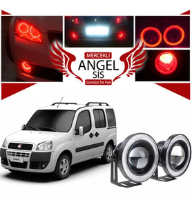 Fiat Doblo D1 Uyumlu, Universal Mercekli Led Angel Sis Farı, 76mm Kırmızı Renk