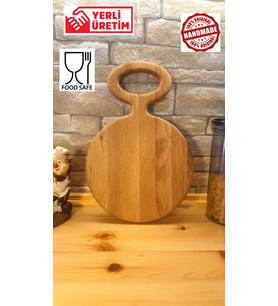 F&S WoodArt Sunum Tahtası - Meşe Doğal Ahşap -saplı Kesme Tahtası- Et Tahtası