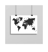 Siyah Beyaz Dünya Haritası Minimal Çerçevesiz Poster – Modern Duvar Dekoru Çerçevesiz Poster -Dijital Baskı Dünya Haritası
