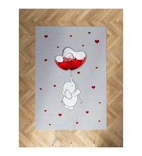 MEKTA HOME BEBEK VE ÇOCUK ODASI Fil ve Kalpli Balon Desenli Halı