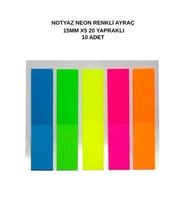 Notyaz Neon Renkli Ayraç 20 Yapraklı 15mm x 5 – Renkli Not Kağıdı 10 Adet