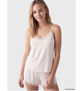 LCW DREAM Pembe V Yaka Tül Detaylı Kadın Şortlu Pijama Takımı