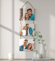 3'Lü Ahşap Üzerine Jüt İp Askılı Fotoğraf Baskı Çerçeve