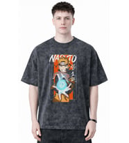 Naruto Uzumaki Anime Baskılı Unisex Oversize Eskitme Yıkamalı Tişört