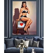 Retro Pin-Up Kız Kartı Dekoratif Kanvas - Mdf Ahşap Tablo