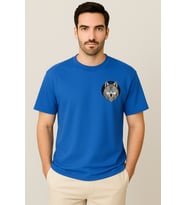 Kurt Desenli Unisex Yarım Kollu Bisiklet Yaka %100 Pamuk Oversize T-shirt (Mavi)