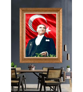 Altın Varaklı Çerçeveli Paspartulu Atatürk Tablo DC1248 (Gold)