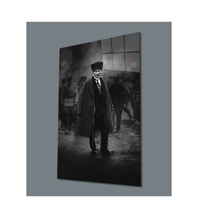 Miyrem Glasses Collection -A1^#  Siyah Beyaz Pardesülü Atatürk Cam Tablo (Çok Renkli)