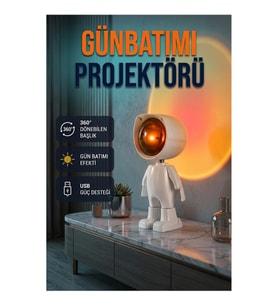 Astronot Tasarımlı Şarjlı Gün Batımı Projektör Lambası – Kompakt Dekoratif Ortam Aydınlatması