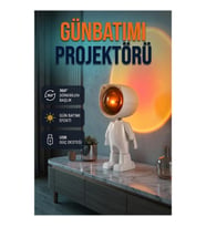 Astronot Tasarımlı Şarjlı Gün Batımı Projektör Lambası – Kompakt Dekoratif Ortam Aydınlatması
