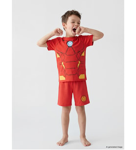 LCW Kids Kırmızı Iron Man Baskılı Erkek Çocuk Şortlu Pijama Takımı
