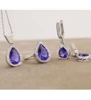 925 Ayar Gümüş Ametist Taşlı Damla Set