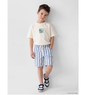 LCW Kids Mavi Beli Lastikli Çizgili Erkek Çocuk Jean Şort