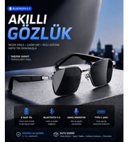 YH HY 0322 Gri Çerçeveli Siyah TWS Akıllı Güneş Gözlüğü Polarize Çift Hoparlör Gözlük Müzik Çağrı
