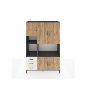 Hyperion Dolap 9 Raflı 3 Çekmeceli 5 Kapaklı 132x44x195 Antrasit-Çam/Aytaşı