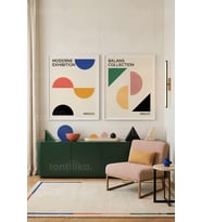 Minimalist Geometrik 2'li Ahşap Çerçeveli Tablo Seti
