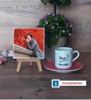 Müdür Yardımcısı Fotoğraflı Dekoratif Taş, Ahşap Altlıklı Türk Kahvesi Fincanı Hediye Öğretmenler Günü Hediyesi (Model 6)