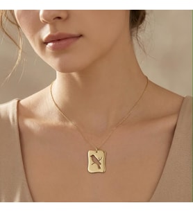 Kişiye Özel 925 Ayar Gümüş Zarif Kuş Figürlü Kolye (Gold)