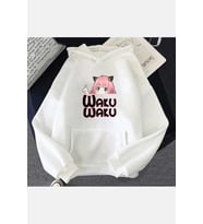 Anya Waku Waku Kapşonlu Sweatshirt (Beyaz)
