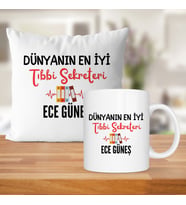 Dünyanın En İyi Tıbbi Sekreteri Baskılı Kişiye Özel Kupa Bardak Ve Saten Yastık
