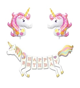 Unicorn Şekilli Happy Birthday Folyo Balon Set