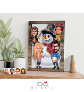 BK Gift Kişiye Özel Yeni Yıl 4'lü Aile Karikatürlü 3D Ahşap Tablo-2