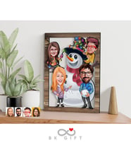 BK Gift Kişiye Özel Yeni Yıl 4'lü Aile Karikatürlü 3D Ahşap Tablo-2