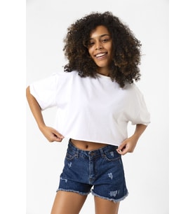 Basic Beyaz Oversize Crop Tshirt