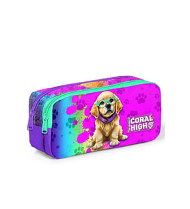 Coral High Kids Mor Pembe Köpek Desenli İki Bölmeli Kalem Çantası 12082