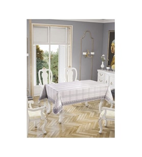 Dantelli Keten Efektli Leke Tutmaz Lüks Masa Örtüsü 160x220 Cm Gri (Çok Renkli)